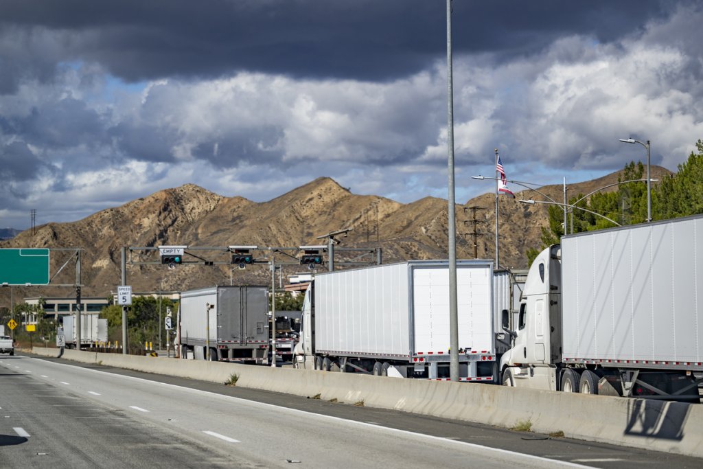 Picture of trucks at a weigh station