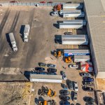 Overhead view of truck parking lot