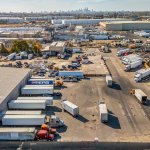 View of parking lot and trucks