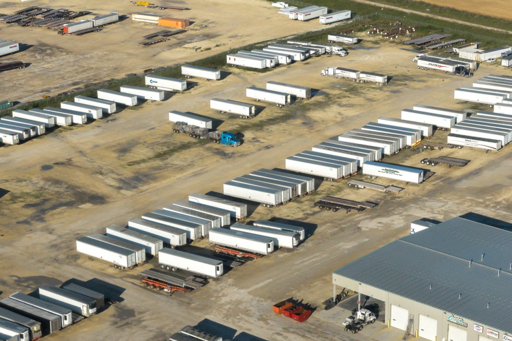 aerial view of a trailer drop yard